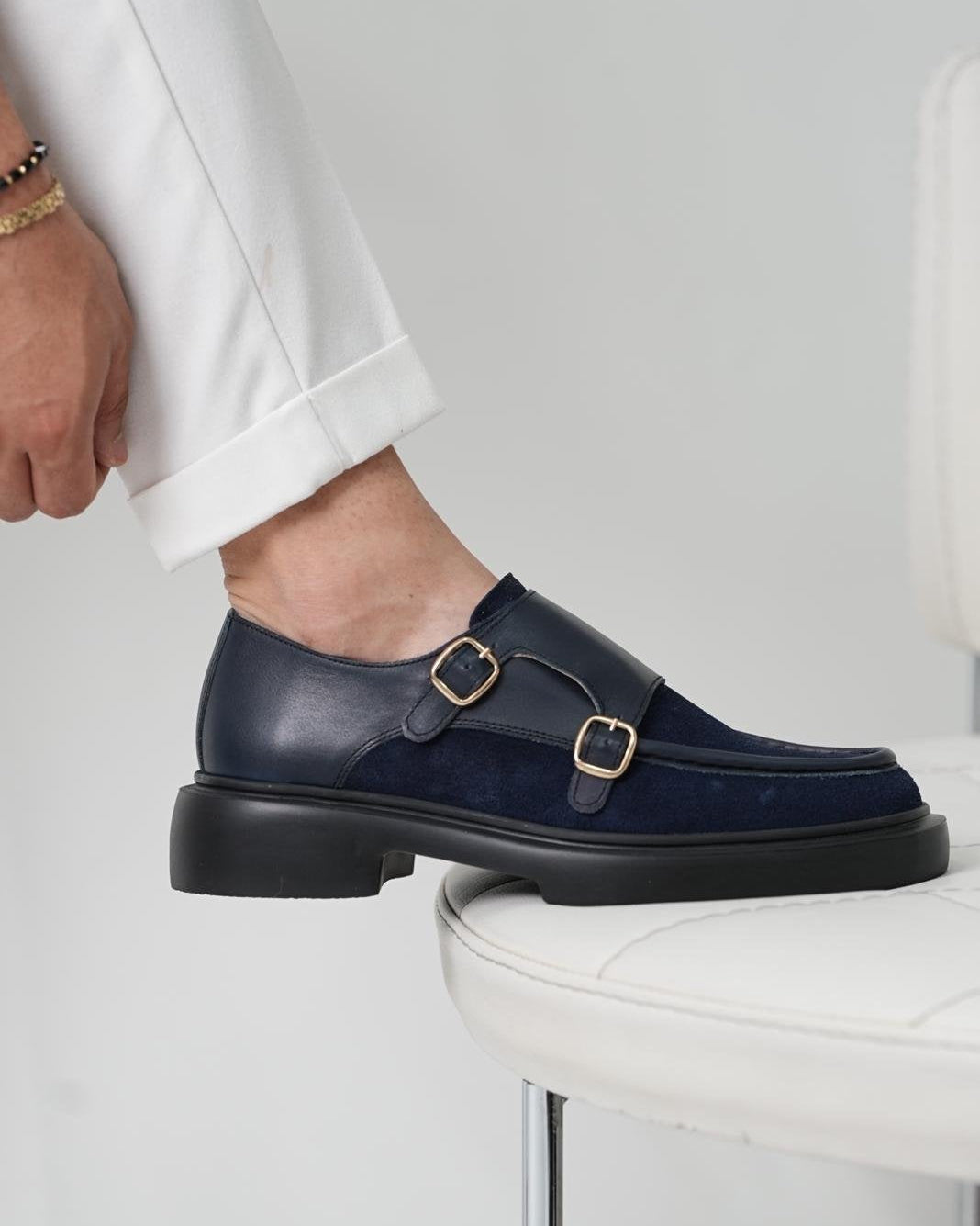 Chaussures Casual Homme Gody Model en Cuir Véritable et Daim Bleu Marine