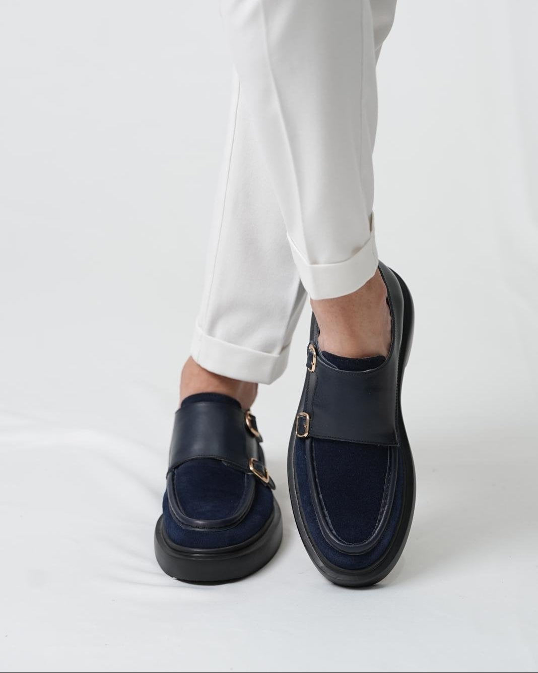 Chaussures Casual Homme Gody Model en Cuir Véritable et Daim Bleu Marine