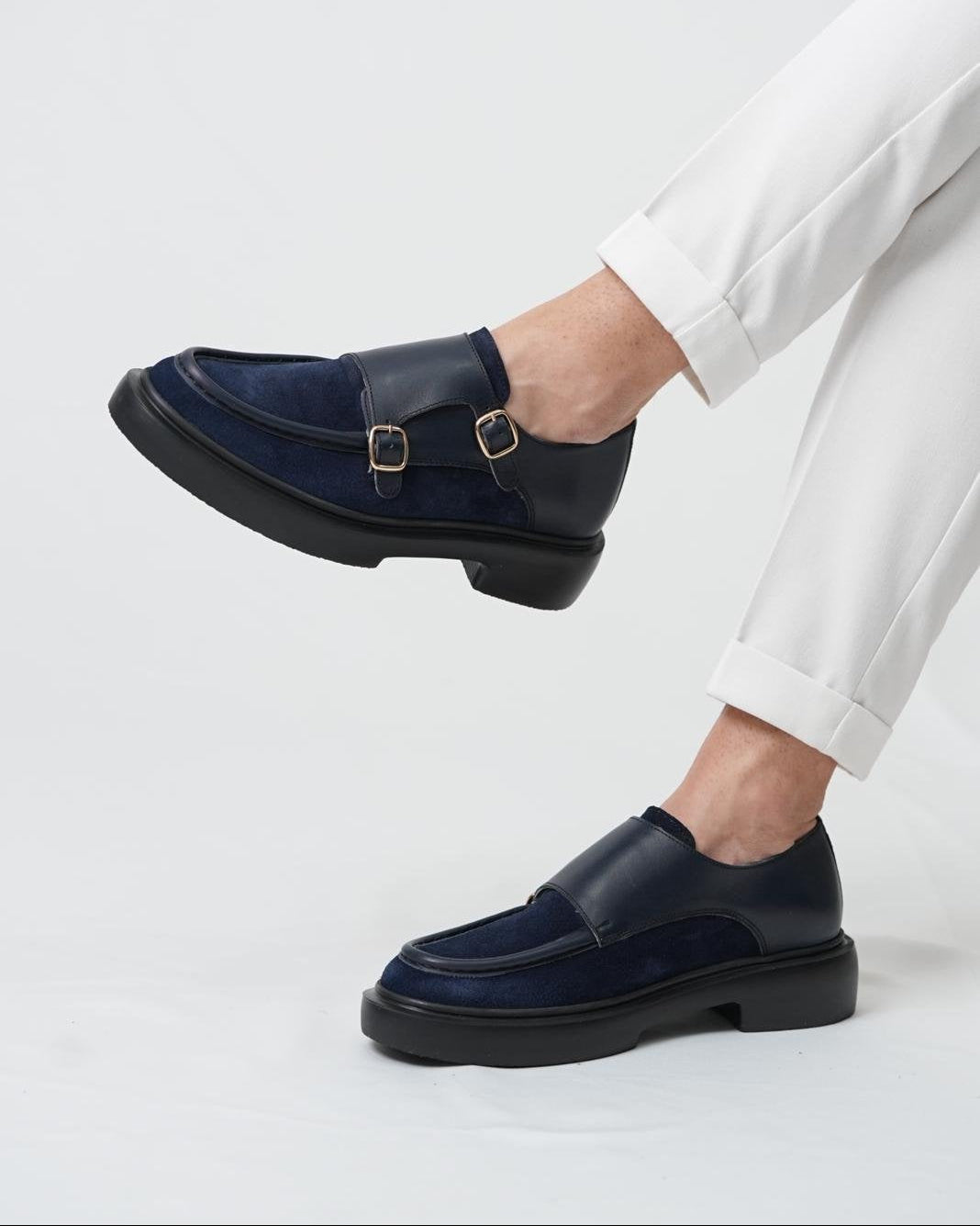 Chaussures Casual Homme Gody Model en Cuir Véritable et Daim Bleu Marine
