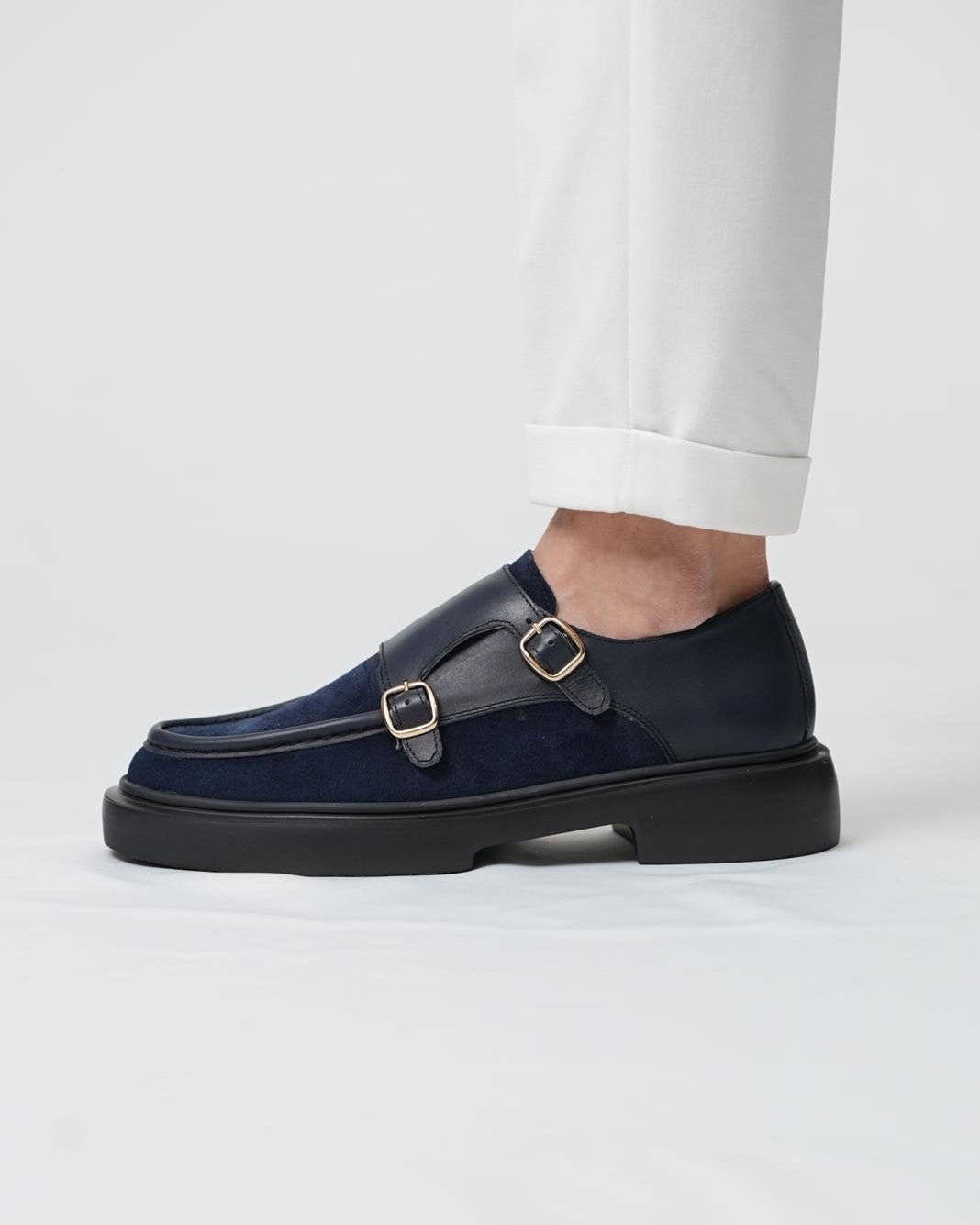 Chaussures Casual Homme Gody Model en Cuir Véritable et Daim Bleu Marine