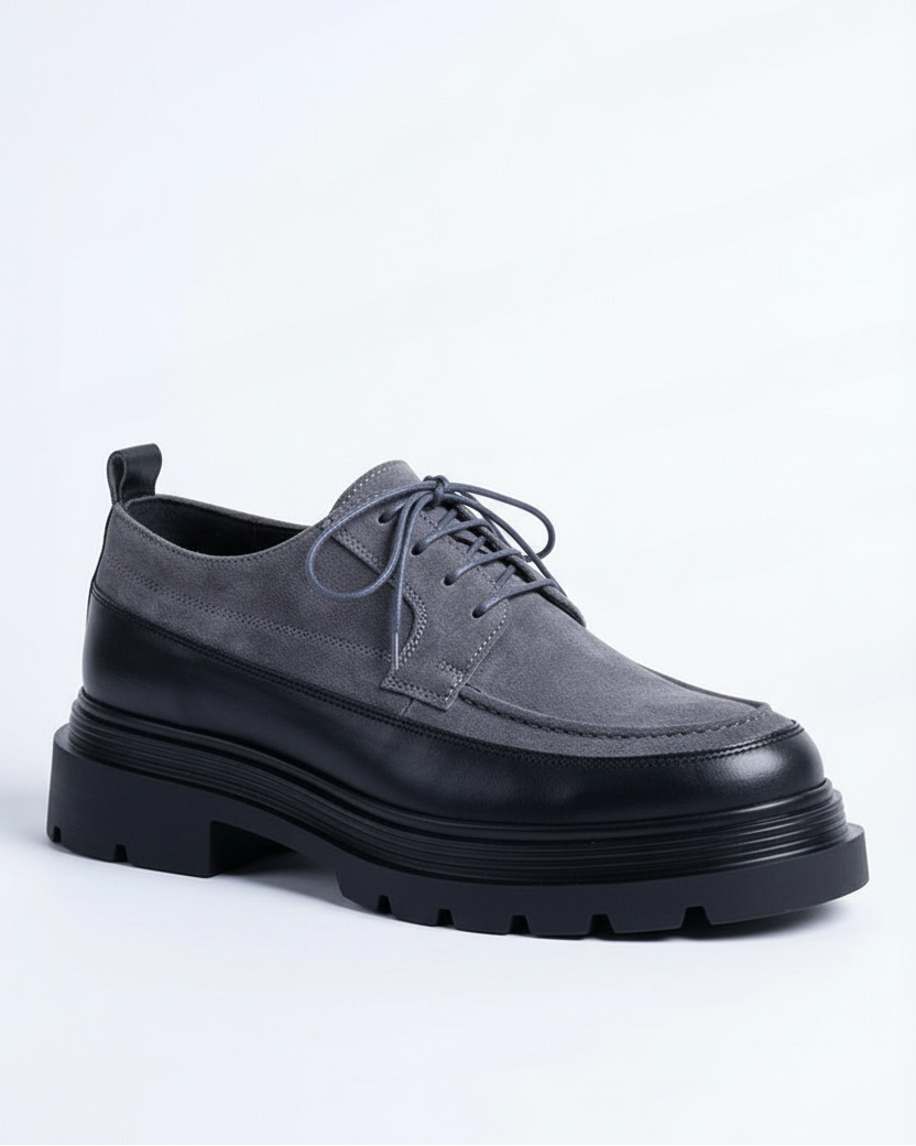 Gray and black platform oxford shoes