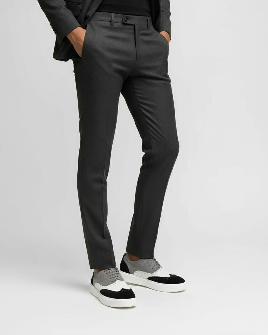 Model with hands in pockets